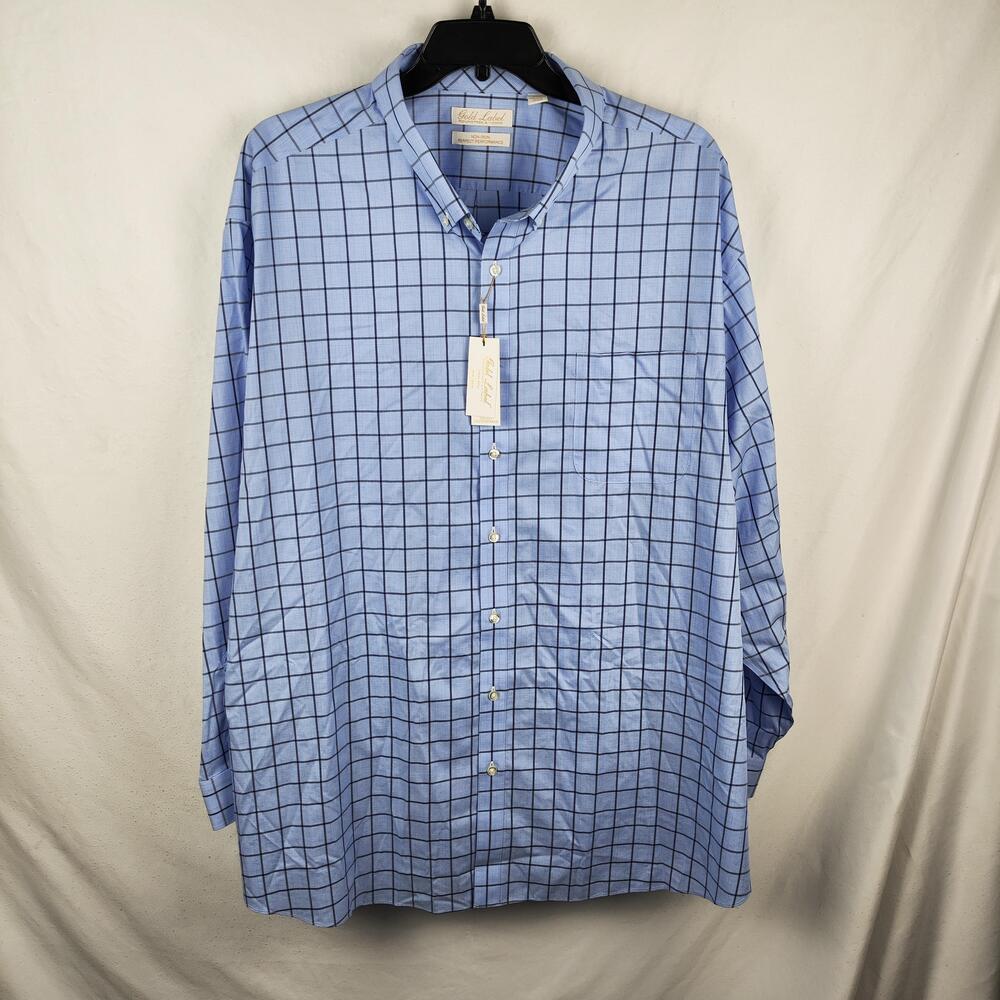 Roundtree & Yorke Shirt Mens 4XB Blue Check Big & Tall Non Iron Button Down